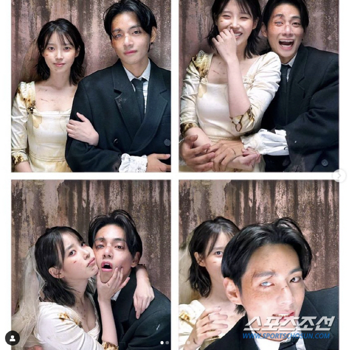 [SC이슈]뷔, 아이유 허리에 손을 '턱∼'. "누나 이쁘게 나왔다!"