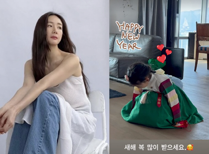 '9살 연하♥' 최지우, 4살 딸에 세배받고 행복 …이렇게 귀여울 수가