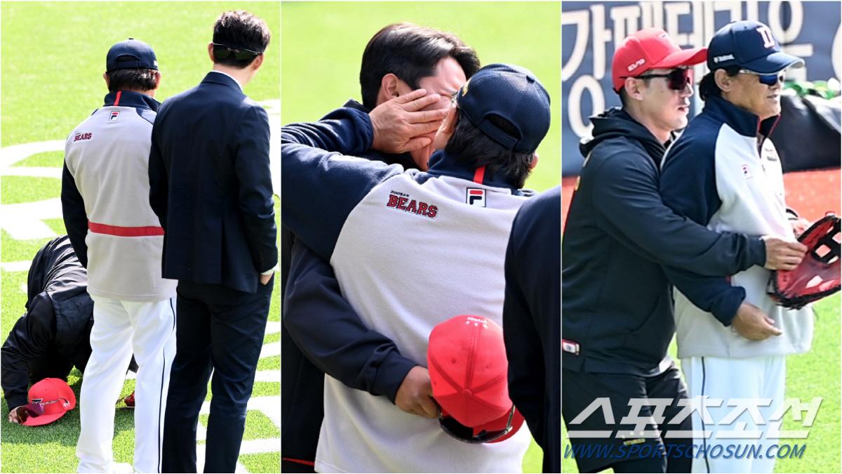 스승님께 넙죽 절한 황대인과 다정한 백허그 선사한 서건창[잠실 스케치]