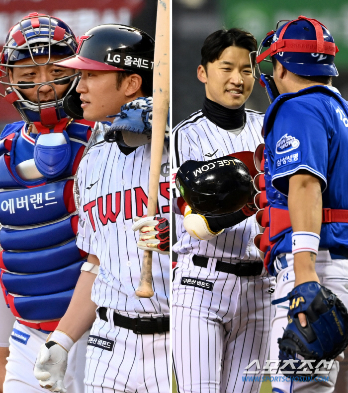 축하받고 축하하고. 강민호에 1년 전 받은 축하 돌려준 박해민, 잠실에 …
