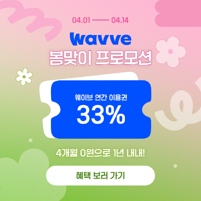 웨이브, 봄맞이 연간 이용권 33% 할인 프로모션 진행
