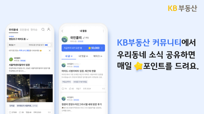 6개월간 별 포인트 가장 많은 단지는?…KB부동산 내 커뮤니티 서비스 우…