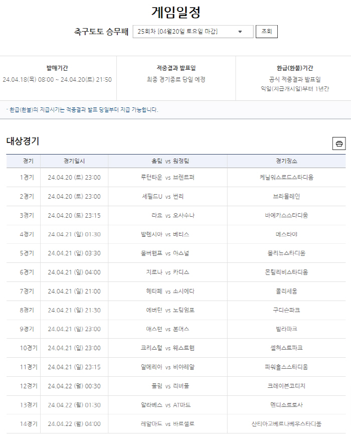 "누적된 1등 적중금만 약 25억여원" 축구토토 승무패 25회차 18일부…
