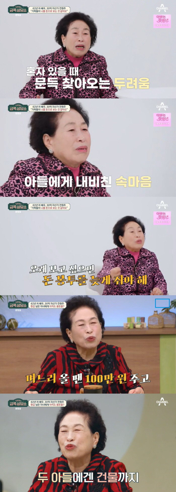 전원주 "두 子에 건물·며느리엔 100만 원씩…가족들이 날 돈으로 봐" …