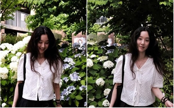 [SCin스타] 꽃 앞에 선 여신! 성수동 찾은 정려원, 수국 앞 수줍은…