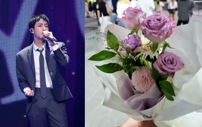 [SC이슈]BTS 진, 로맨틱한 '아미 사랑꾼'…4천명 팬들에 꽃다발 선…