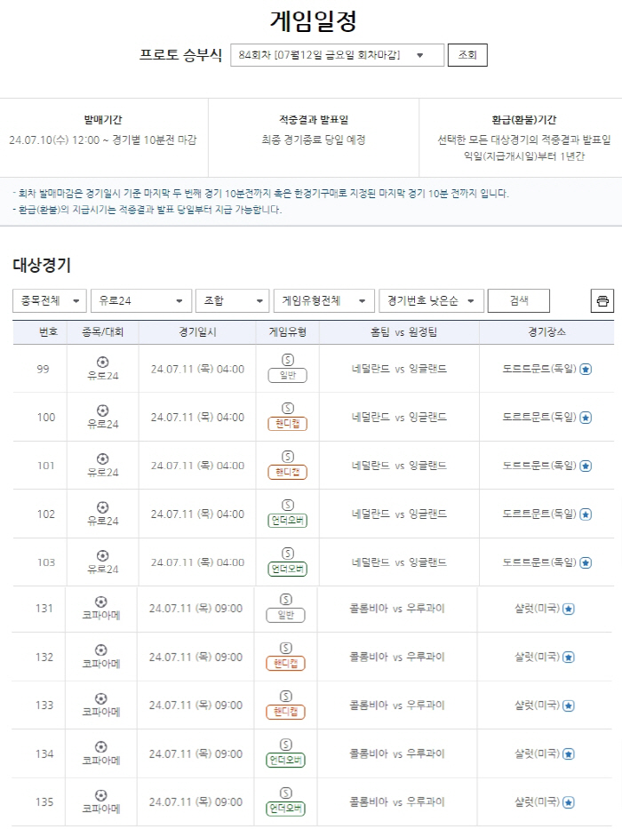 "유로2024 네덜란드-잉글랜드X코파아메리카 콜롬비아-우루과이 4강전 승…
