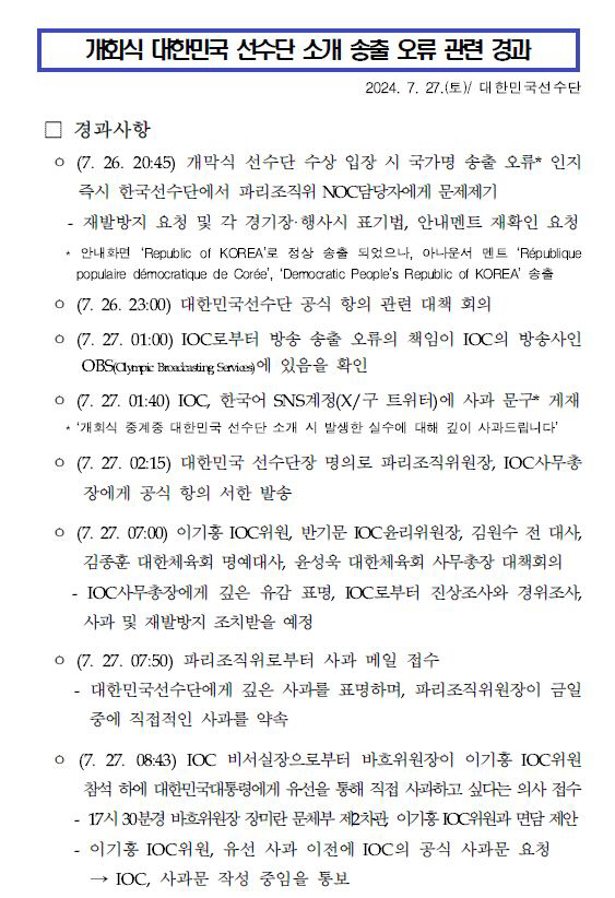 "한국 순삭,北 2번 나온 초황당 개회식" 바흐 위원장 尹대통령에 사과한…