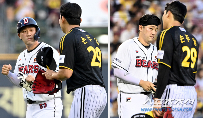 '감히 날 맞혀?' 사구 맞고 익살맞게 주먹 쥐던 양석환, 싹쓸이 2루타…