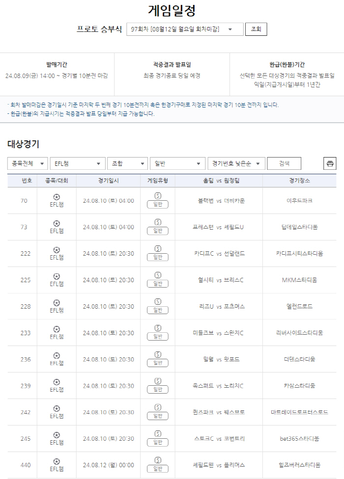 [토토]스포츠토토, 에레디비시 및 EFL 챔피언십 경기 추가된 프로토 승…