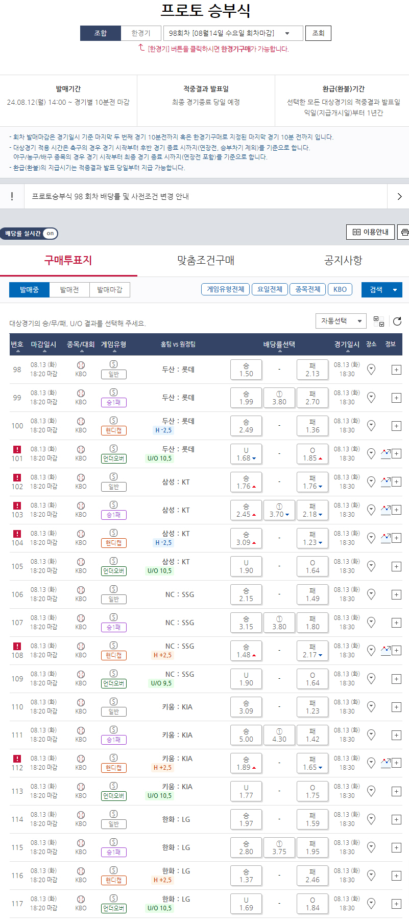 [토토] '키움이 KIA에게 승리하면 5배!'… 주중 KBO 대상 경기 …