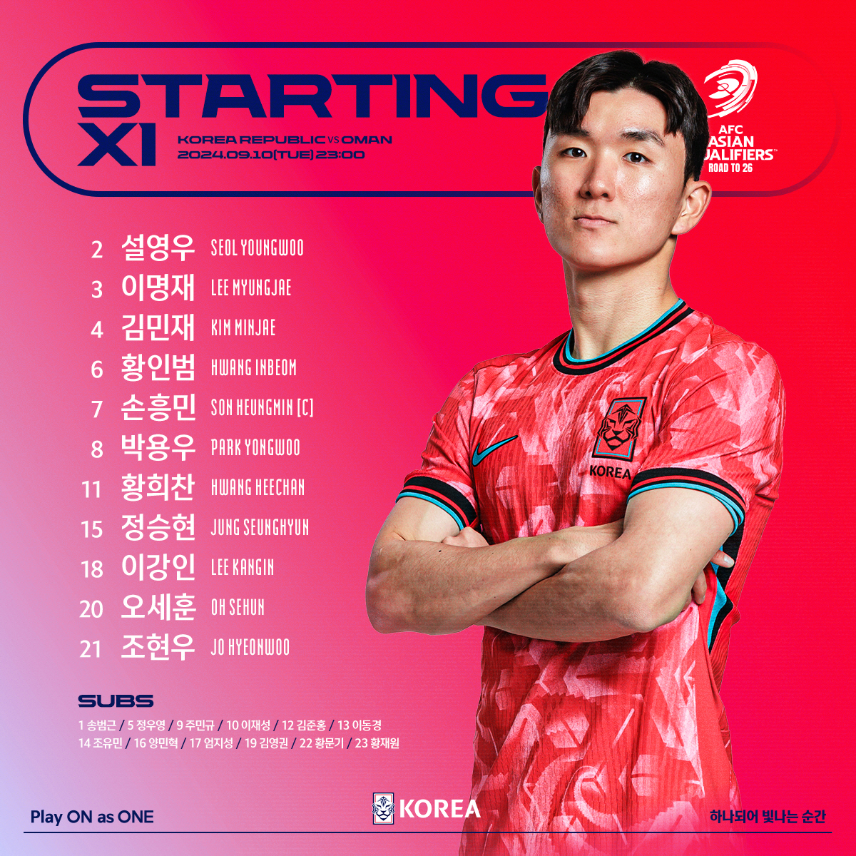 [오만Live]홍명보호 선발 5명 교체! 오세훈 원톱! 이강인 중앙! 정…
