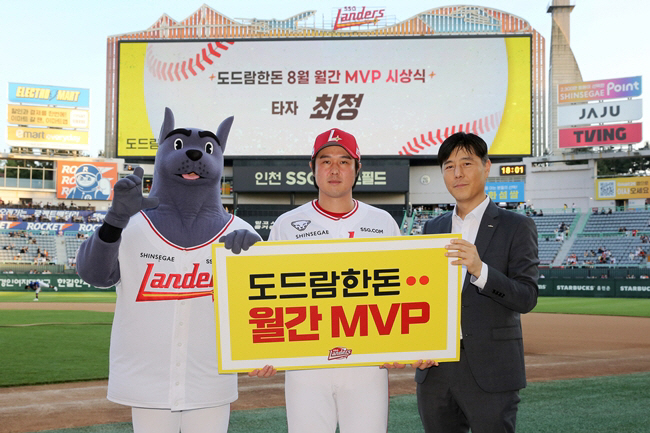 SSG 랜더스, 도드람한돈 8월 월간 MVP 앤더슨-최정 시상