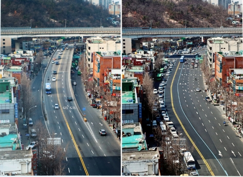 홍제고가도로는 홍제사거리에 있던 375m 길이의 고가 차도였다. 1977년 4월 개통됐고 2012년 2월 철거됐다. 왼쪽이 철거 전. 2012년 [청계천 박물관 제공]