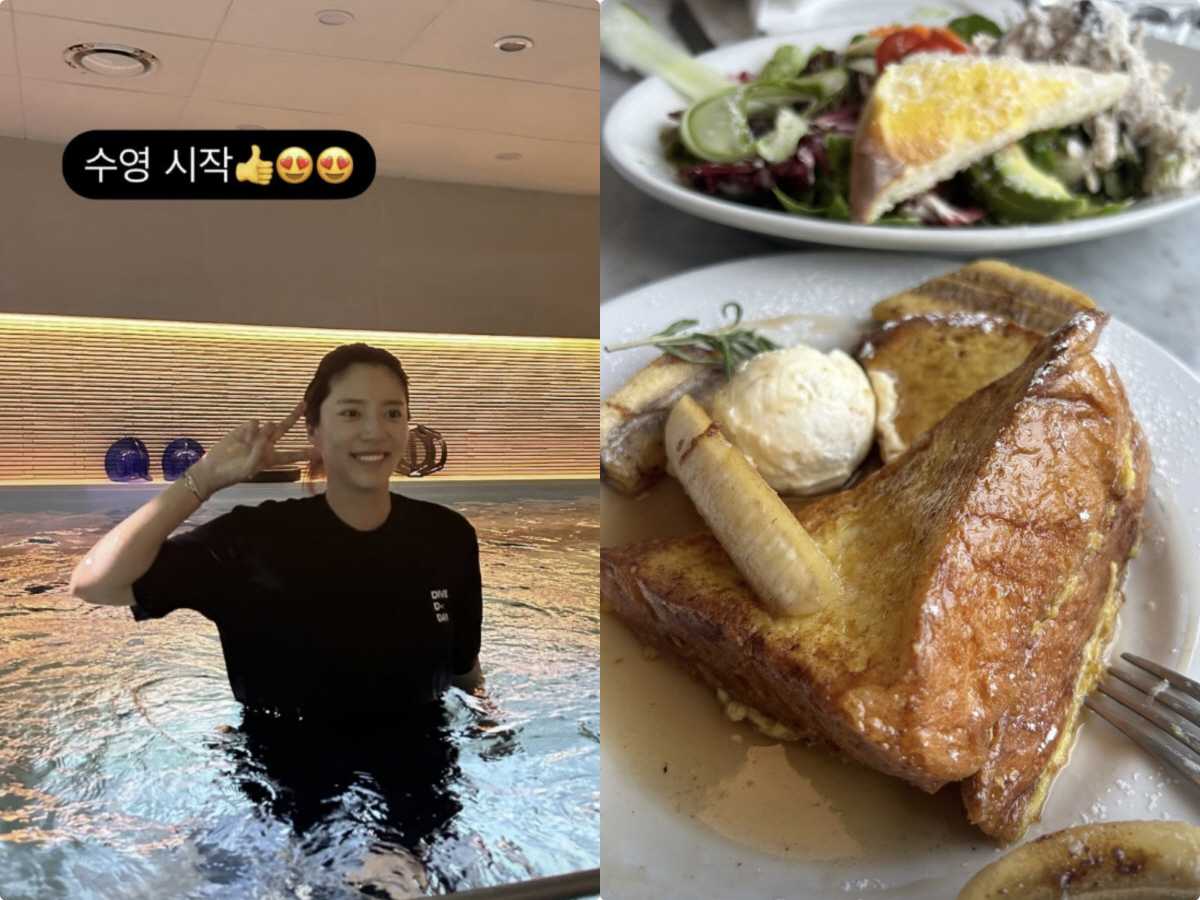 손담비, '임신 18주차'에 수영 시작..살 쪘다더니 여전히 늘씬한 몸매