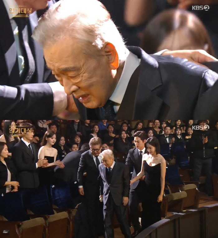 너무 야윈 이순재, 90세에 첫 연기대상 결국 눈물 "공로상 아냐" 후배…