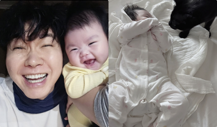 박수홍♥김다예, 100일 딸+반려묘 '남매 투샷'에 흐뭇 "다홍이와 공동…