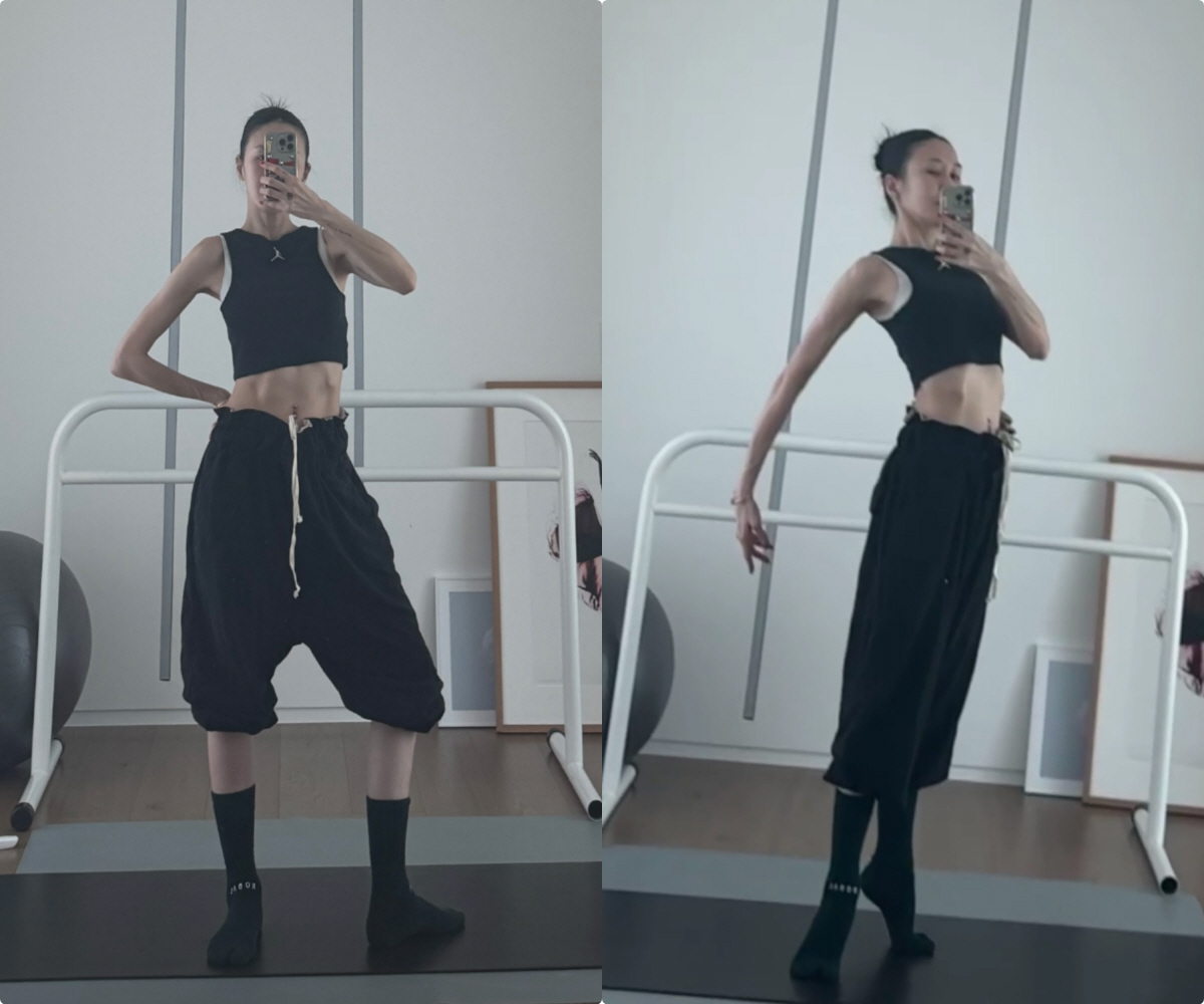 '엄태웅♥'윤혜진, 갈비뼈 훤히 보이는 슬림 허리+11자 복근..애엄마 …
