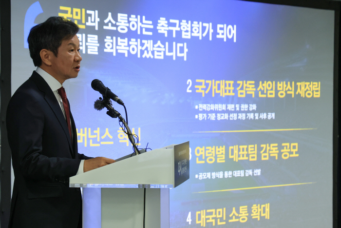 "늦었지만 확정된 것 다행" 정몽규 회장, 26일 선거에 '비방 중단, …