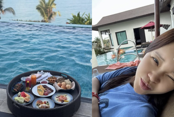 '정석원♥' 백지영, "개인 수영장서 물 위에 띄운 아침식사라니..풀빌라…