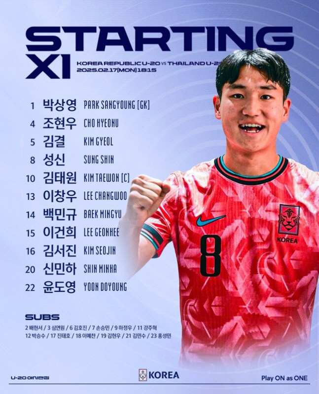 '윤도영 선제골+김태원 멀티골' 이창원호, 태국 4-1로 격파...8강행…