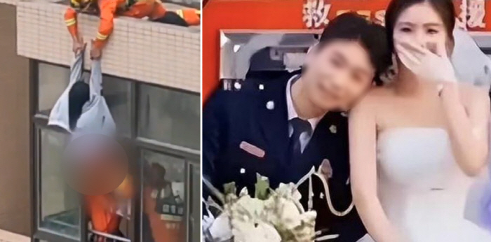옥상에 매달렸다 바지 벗겨진 여성, 구조대원과 결혼…"끝까지 책임"
