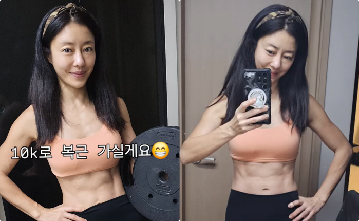 이지현, 뼈말랐는데 王자 복근+성난 팔근육..'42세 애둘맘' 안 믿겨