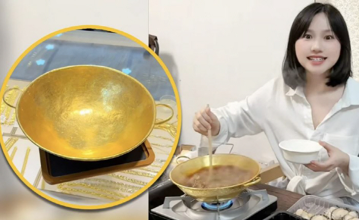 금 1kg '황금 냄비'로 음식 먹방…"끓인 물만 봐도 돈 냄새난다"
