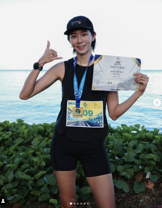 '173cm·52kg' 유이, 꿀벅지→말벅지 됐다..해외 마라톤까지 접수