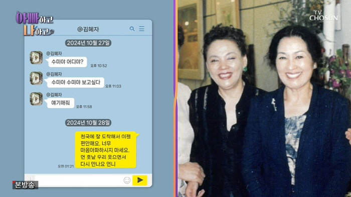 "어디야, 대답 좀 해줘" 김혜자, 故 김수미에 보낸 절절한 문자…서효림 오열 ('아빠하고')