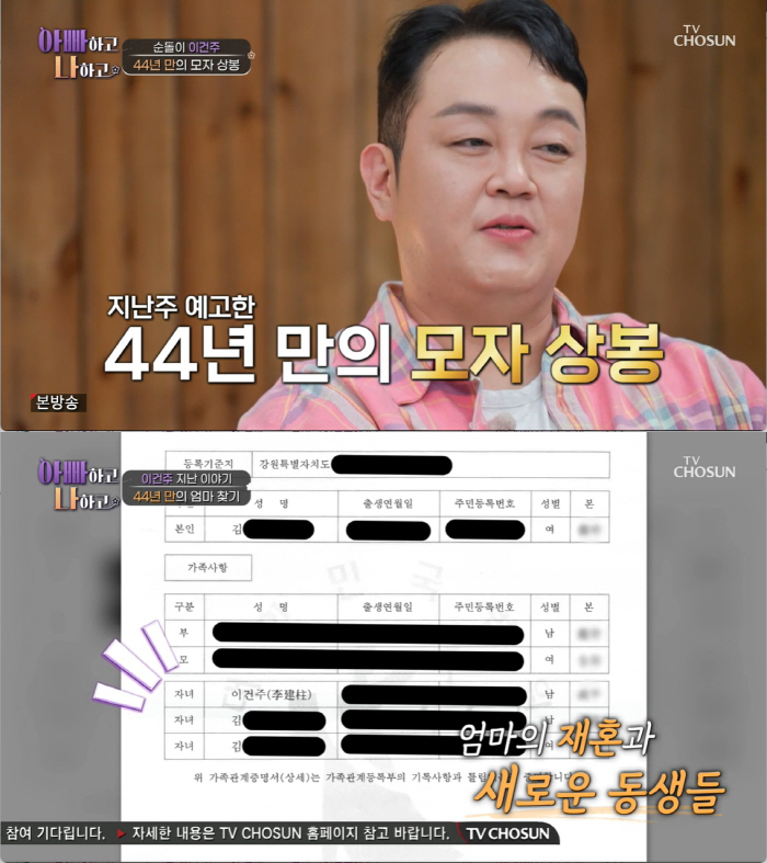 "우리 닮았네" 이건주, '44년만 친모 상봉' 오열→'이부형제 사진' …