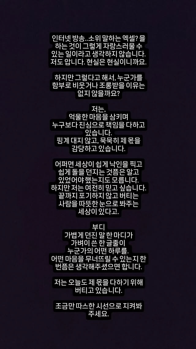 서유리, 이혼후 '엑셀방송 논란'에 "자랑스러운 일 아닌 것 알지만, 채…