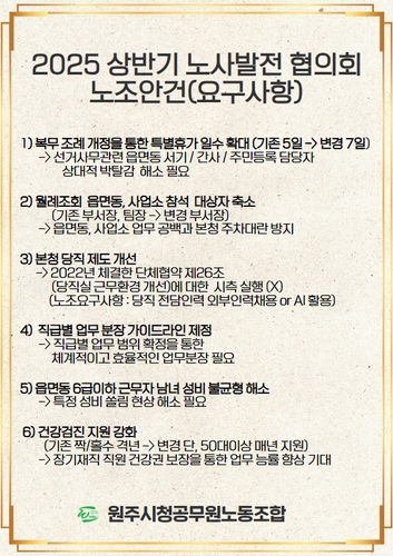 원주시청노조, 상반기 노사발전협의회 안건 시에 전달