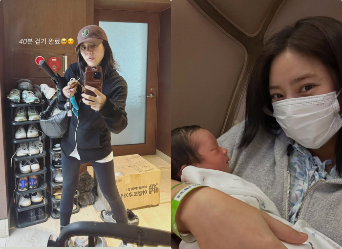 손담비, 출산 3주 만에 붓기 다 빠졌네..레깅스 입고 "40분 걷기 완…