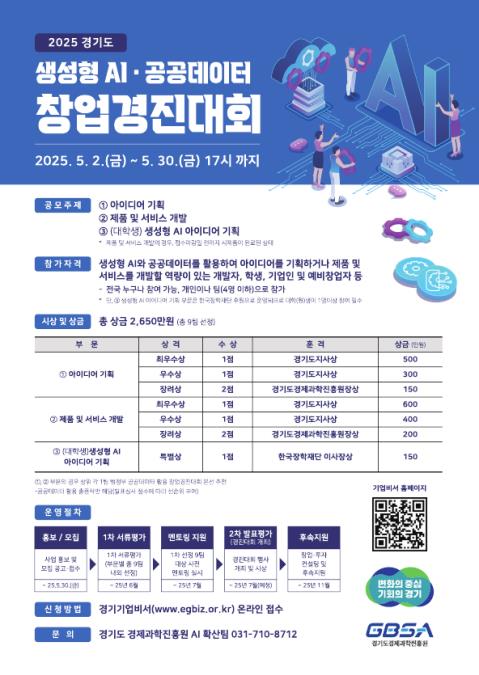 경기도, 생성형 AI·공공데이터 활용 창업경진대회 참가자 모집