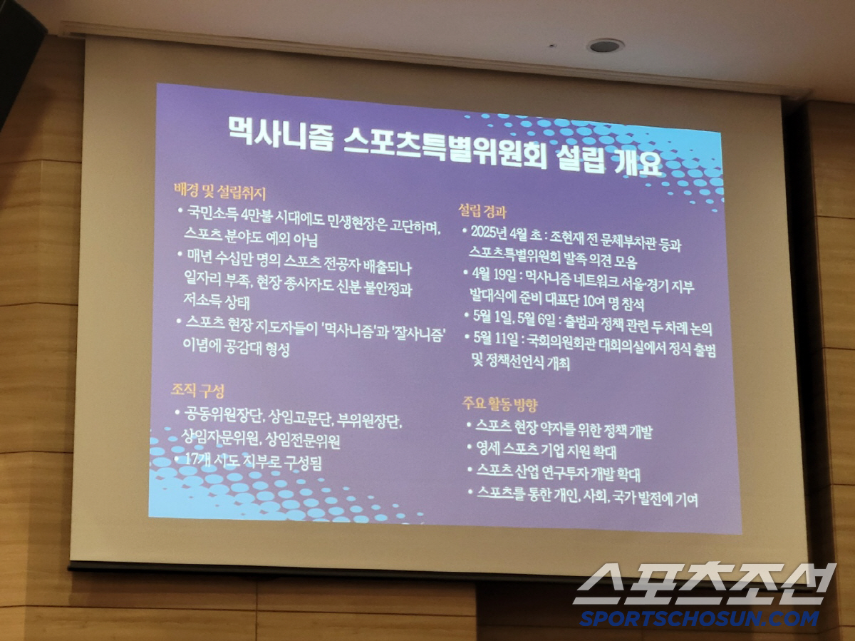 조현재 전 문체부차관 주도 '먹사니즘 스포츠특별위'정책선언식,체육인 30…
