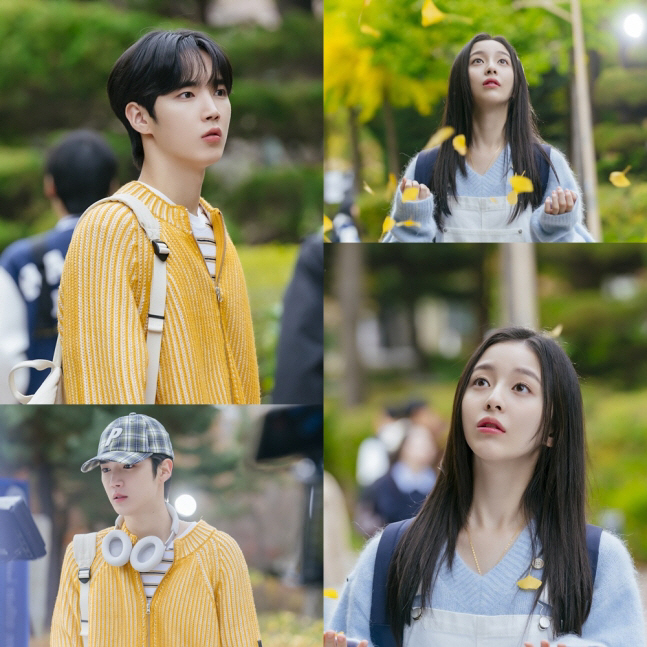 ‘사계의 봄’ 하유준♥박지후, 단풍비 속 첫사랑 투샷…3회 설렘 폭발