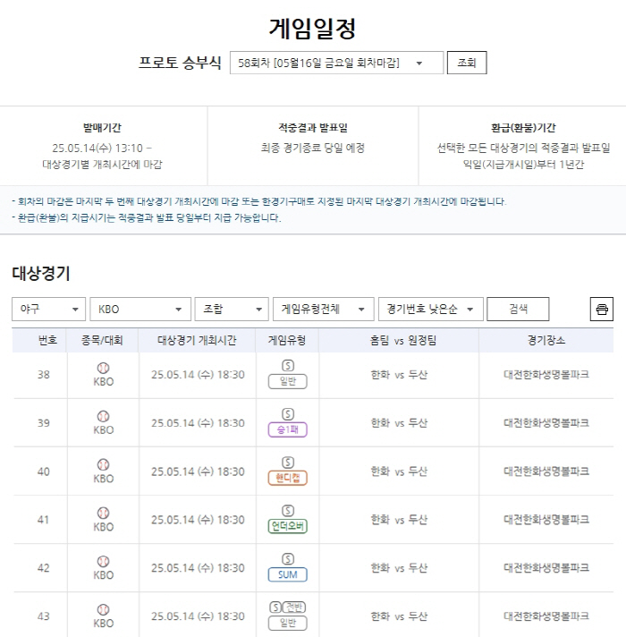 '연승 행진 멈춘 한화, 반격에 나설까'… 프로토 승부식 58회차 한화-…