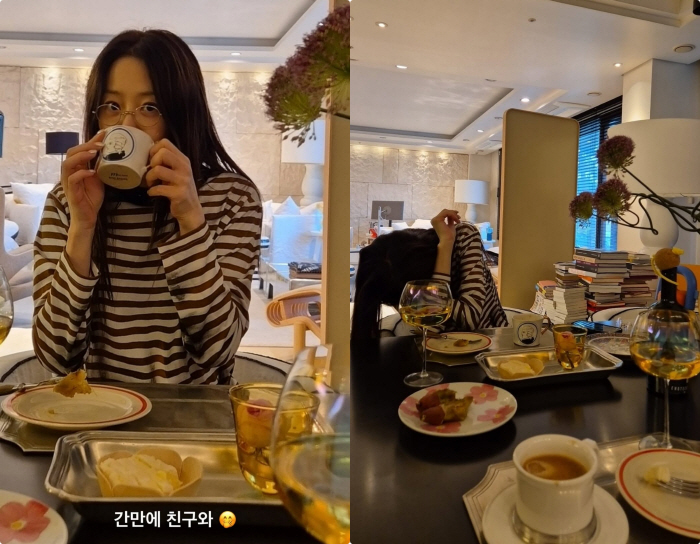고현정, 와인 한잔에 비틀~.."간만에 친구와" 유쾌한 일상