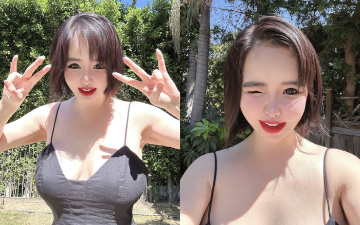 박봄, 필터 없이 얼굴 승부 '큰 눈망울+레드립'...단발 후 더 어려진 미모