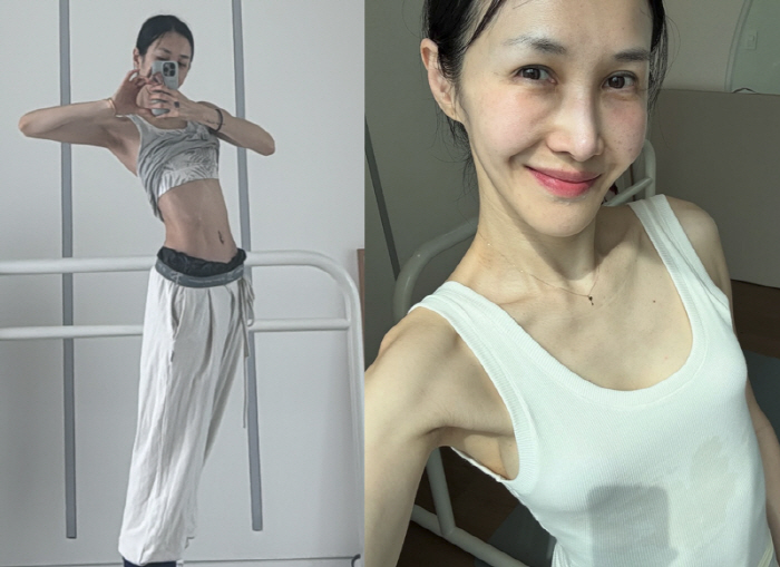 '엄태웅♥' 윤혜진, 갈비뼈 드러난 잘록 허리...365일 꾸준했던 운동의 결과물