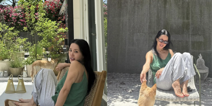 엄정화, 50억 한남동 집 마당서 힐링...장미 향기에 흠뻑 