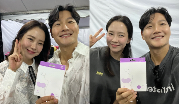 김종국, 송지효 속옷사업 지원 사격..니플패치 들고 꿀뚝뚝 투샷
