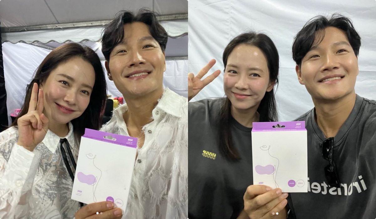 김종국, 송지효 속옷사업 지원 사격..니플패치 들고 꿀뚝뚝 투샷