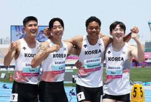 남자 400ｍ 계주, 亞선수권 예선 1위로 결선행…첫 우승 도전