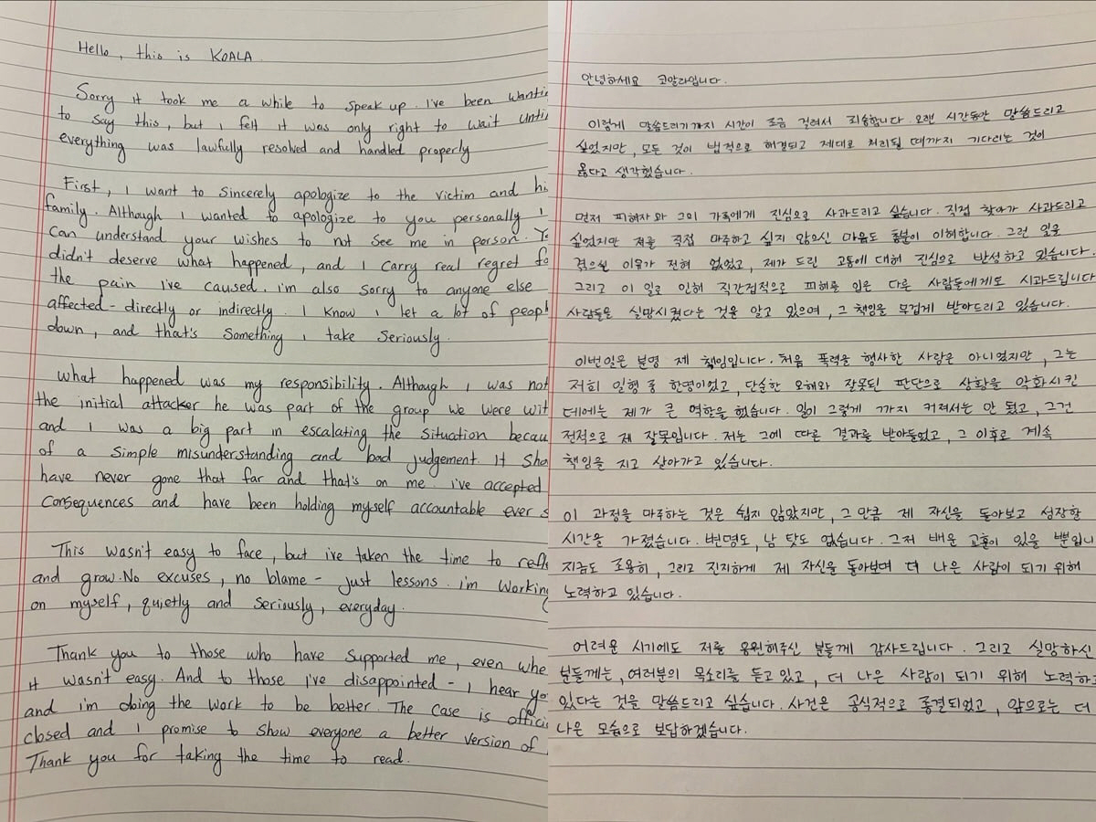 제시, 팬 폭행 의혹에 나락갔는데…코알라 "모두 내 잘못, 교훈 배웠다"…