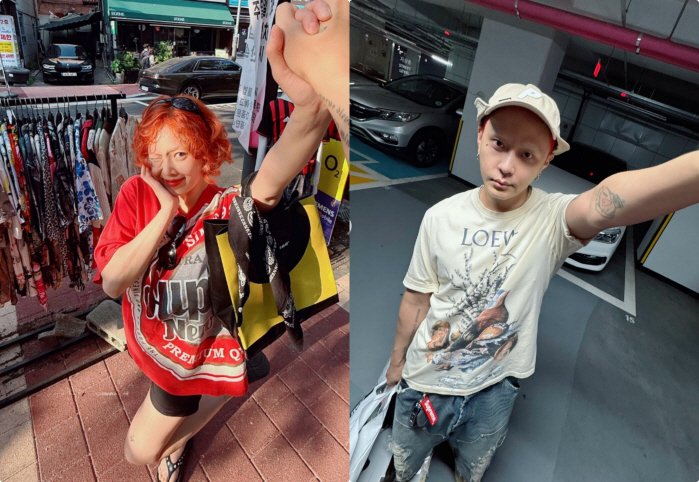 현아, ♥용준형 따라 눈밑 피어싱→커플 염색..여전히 뜨거운 신혼부부