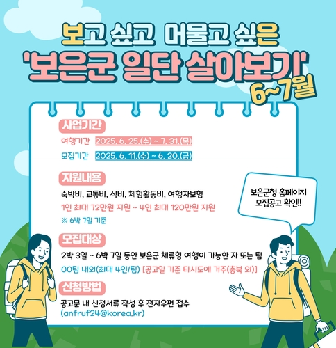 보은군, 체류형 관광프로그램 '일단 살아보기' 참가 접수
