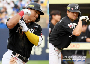'괴력의 근육맨' 라팍도 좁았던 안현민의 비거리 130m 투런포...김상수도 따라한 알통 세리머니