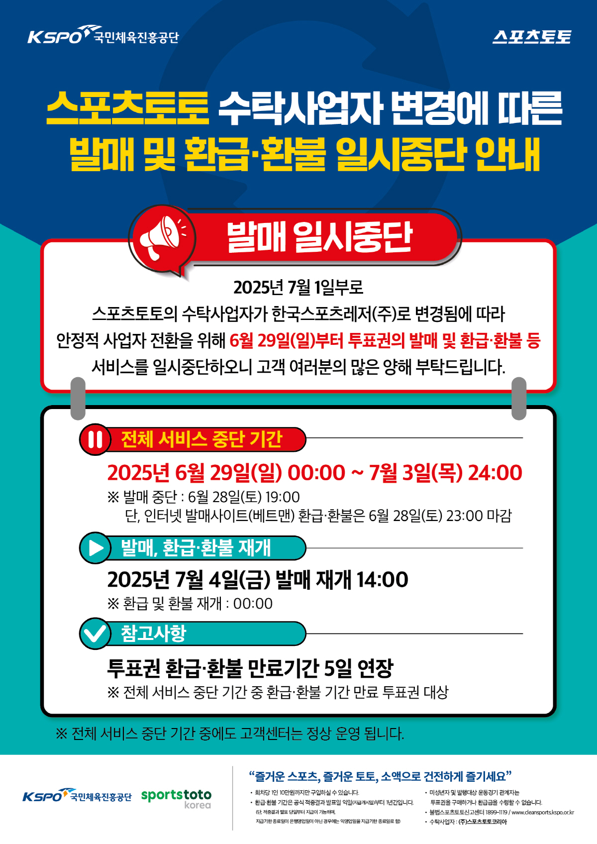 스포츠토토, '수탁사업자 변경'으로 인한 발매 일시 중단